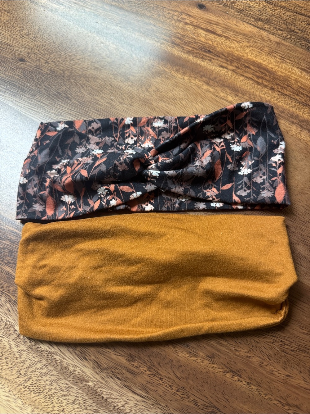 Two-Pack Women's Twist Headband Set in Black Floral & Mustard